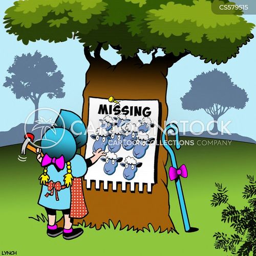 sheep cartoon with sheeps and the caption Little Bo Peep puts up a missing sheep sign. by Mark Lynch