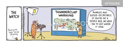 weather forecast cartoon with thunder and the caption Thunderclap Warning by Hilary Price