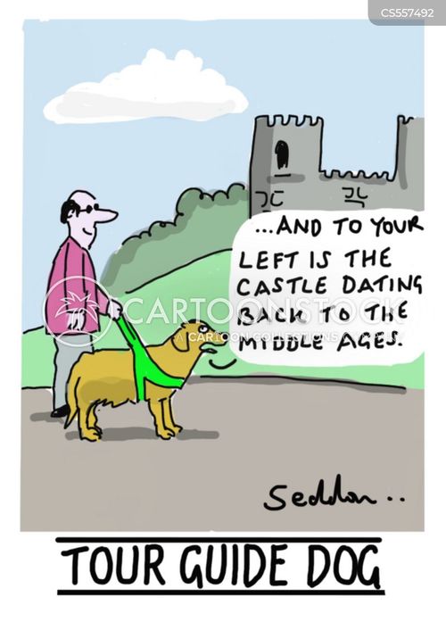 tour guide cartoon with tour guides and the caption Tour Guide Dog by Mike Seddon