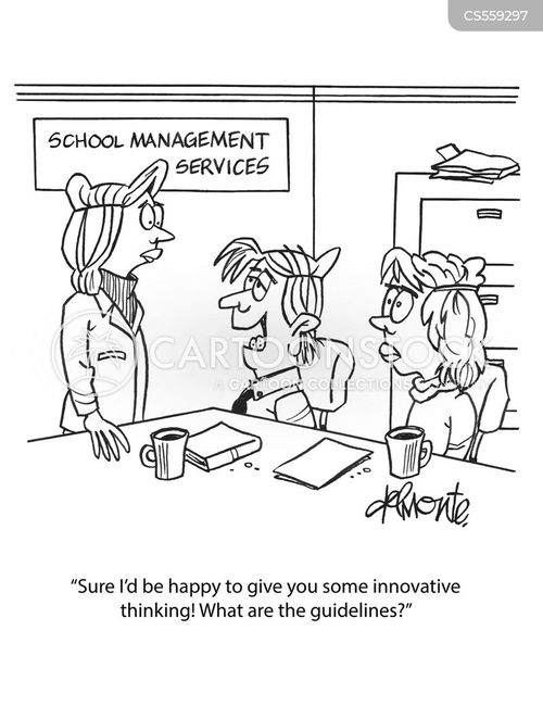creative thinker cartoon with creative thinkers and the caption "Sure I'd be happy to give you some innovative thinking! What are the guidelines?" by Steve Delmonte