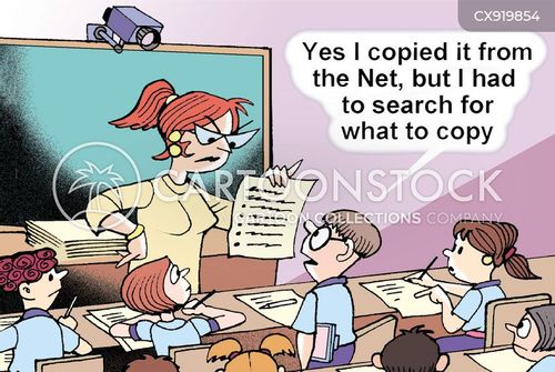 academic writing cartoon with teacher and the caption "Yes I copied it from the Net, but I had to search for what to copy." by Sunil Agarwal