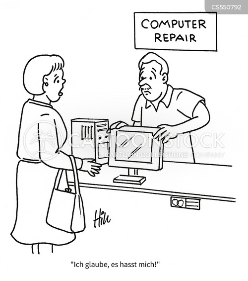 Cartoons und Karikaturen mit Computer-hasser