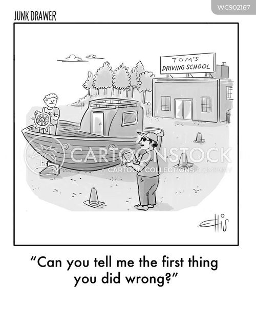 boat cartoon with boats and the caption "Can you tell me the first thing you did wrong?" by Ellis Rosen