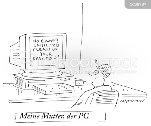 Cartoons und Karikaturen mit Computer-desktop