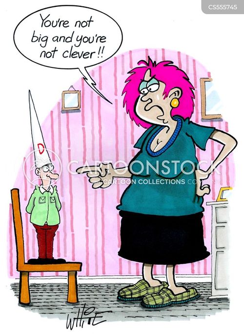 dunce cartoon with dunces and the caption "You're not big and you're not clever!!" by Trevor White