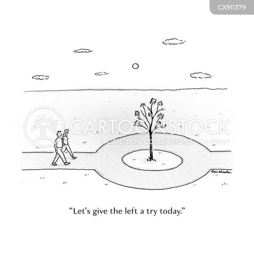 pathway cartoon with walk and the caption "Let's give the left a try today." by Dan Misdea