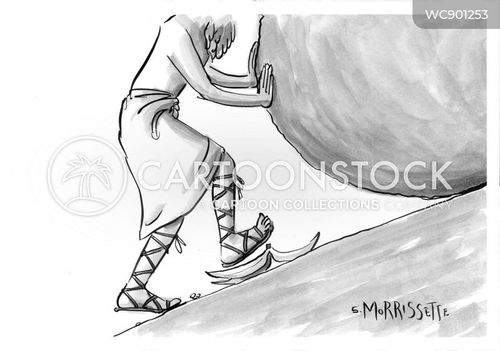 sisyphus cartoon with sisyphean and the caption Sisyphus Banana Peel by Sarah Morrissette