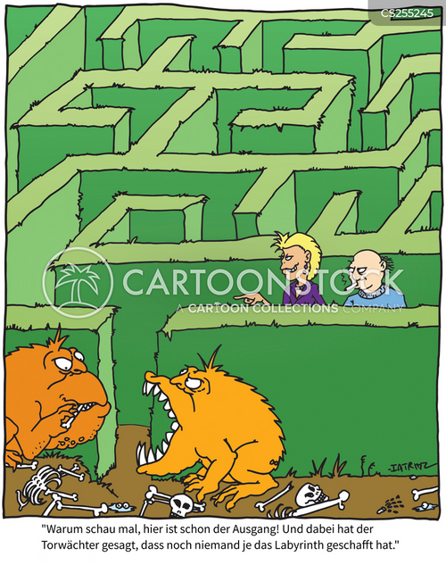Laberint Cartoon Cartoons und Karikaturen mit Heckenlabyrinth