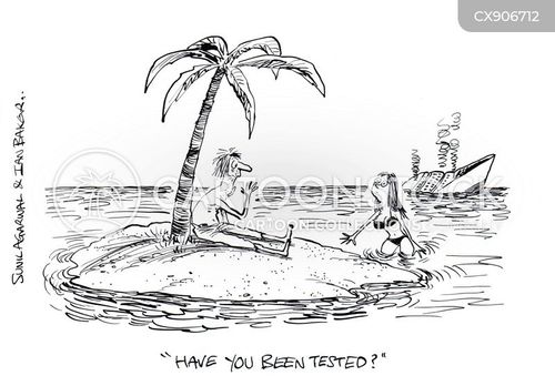 cruise ship cartoon with desert island and the caption "Have you been tested?" by Sunil Agarwal
