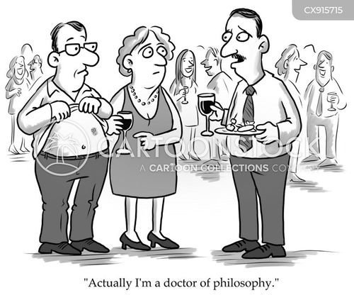 doctor of philosophy cartoon with phd and the caption "Actually I'm a doctor of philosophy." by Clive Goddard