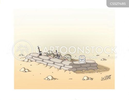 tip cartoon with tips and the caption Soldiers in bunker with tip jar by Glen Le Lievre