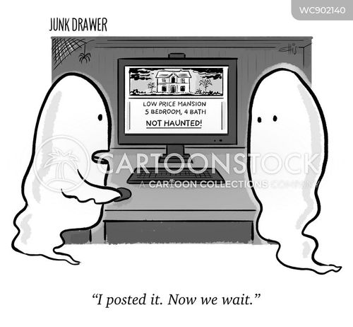 haunting cartoon with haunted and the caption "I posted it. Now we wait." by Ellis Rosen