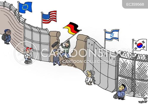 berlin wall cartoon with mexico wall and the caption International Wall by Stephane Peray
