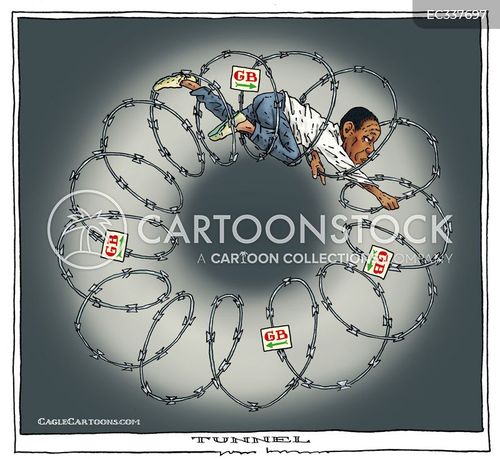 calais cartoon with migrants and the caption tunnel by Joep Bertrams