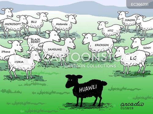 huawei network cartoon with comercio and the caption La oveja negra de celulares by Arcadio Esquivel