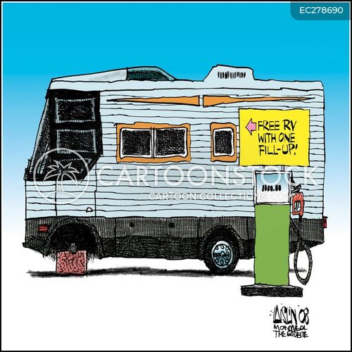 rv cartoon with gas prices and the caption RV travel by Terry Mosher