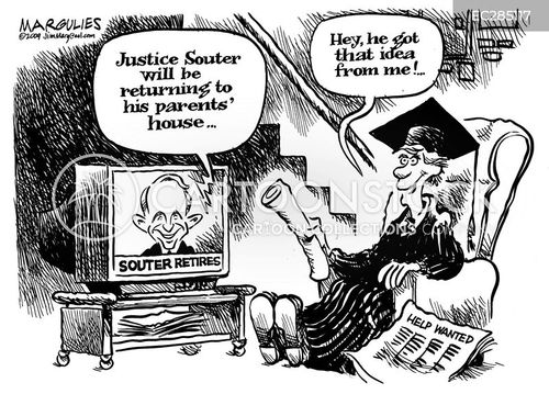 return home cartoon with justice souter and the caption Souter returns home by Jimmy Margulies