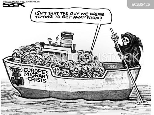 migrant cartoon with immigration and the caption Migrant Boat by Steve Sack