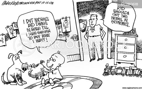 nobel prize winner cartoon with nobel prize and the caption Nobel in Economics by Mike Keefe