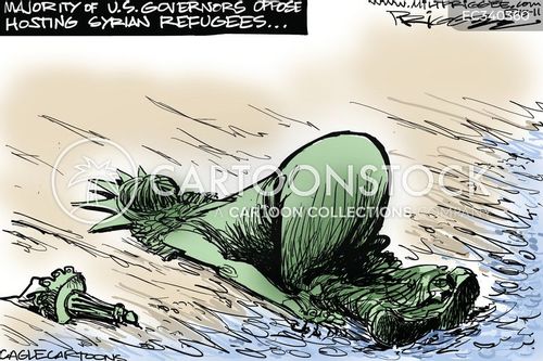 refugees cartoon with united states and the caption Refugees by Milt Priggee