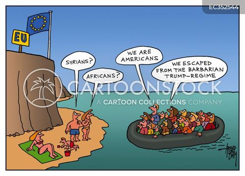 refugees cartoon with trump and the caption American refugees by Arend Van Dam