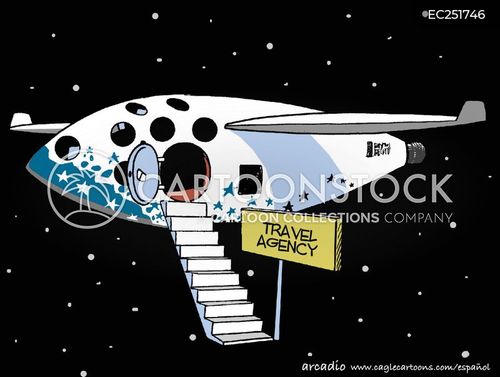 space travel agency cartoon with travel agency and the caption Space Agency - by Arcadio Esquivel