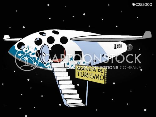 space travel agency cartoon with turismo espacial and the caption Turismo espacial by Arcadio Esquivel