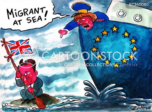world cartoon with europe and the caption Cameron Britain Merkel EU and Migrants at Sea by Christo Komarnitski