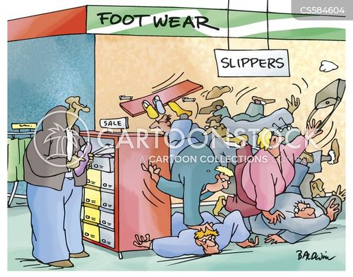 trip hazard cartoon with slipper and the caption Slippers by Mike Baldwin