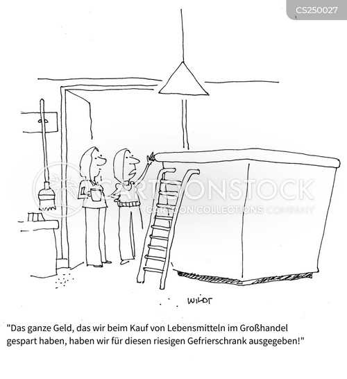 Cartoons und Karikaturen mit Gefrierschrank Lagerung