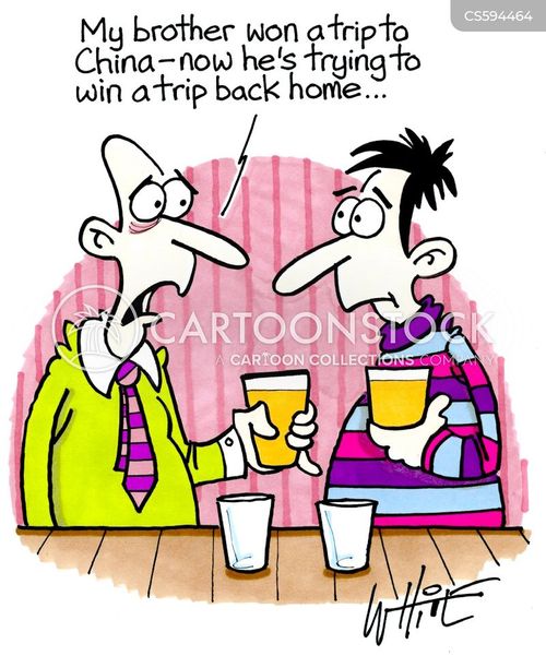 return home cartoon with brother and the caption "My brother won a trip to China - now he's trying to win a trip back home..." by Trevor White