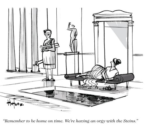 "Remember to be home on time. We're having an orgy with the Steins."