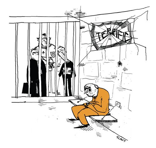 A spider writes "terrific" about a prisoner on death row.