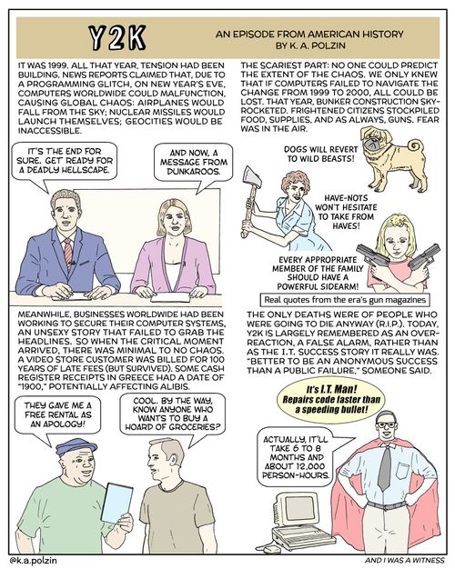 Y2K: It was 1999. All that year tension had been building. News reports claimed that due to a programming glitch, on New Year's Eve, computers worldwide could malfunction. . .