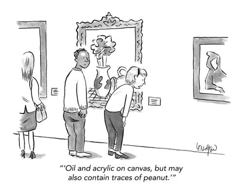 "'Oil and acrylic on canvas, but may also contain traces of peanut.'"