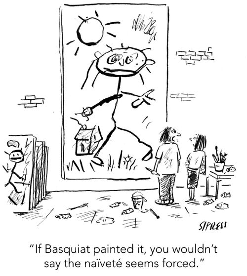 "If Basquiat painted it, you wouldn't say the naïveté seems forced."