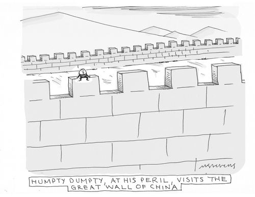 Humpty Dumpty, at his peril, visits the great wall of china.
