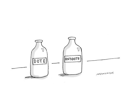 Bottles labelled 'dote' and 'antidote' 