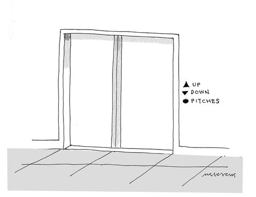 And elevator with 'up', 'down', and 'pitches' buttons