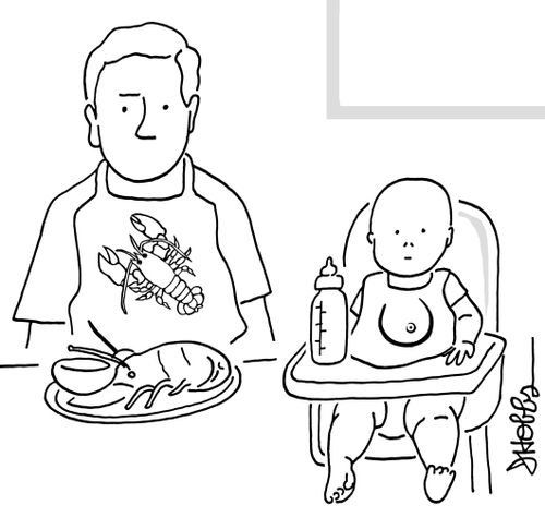 A man and baby wearing bibs