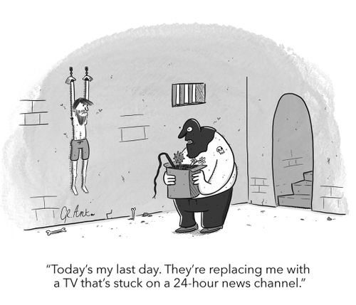 "Today's my last day. They're replacing me with a TV that's stuck on a 24-hour news channel."