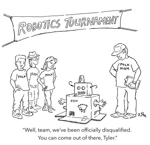 "Well, team, we've been officially disqualified. You can come out of there, Tyler."