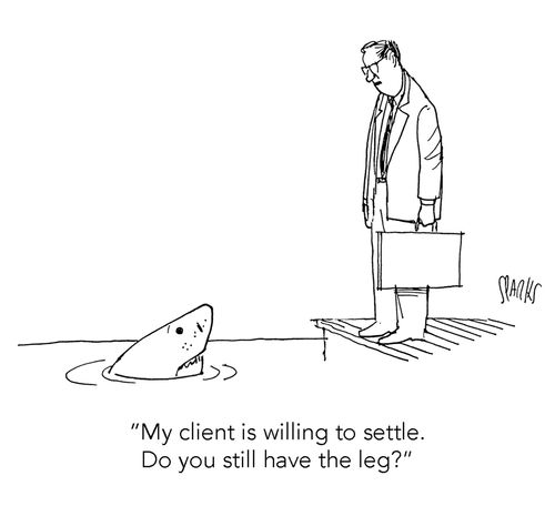 "My client is willing to settle. Do you still have the leg?"