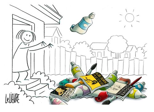 Woman throwing paints out of her house.
