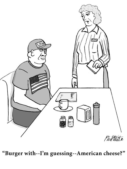 "Burger with - I'm guessing - American cheese?"