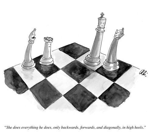 "She does everything he does, only backwards, forwards, and diagonally, in high heels."