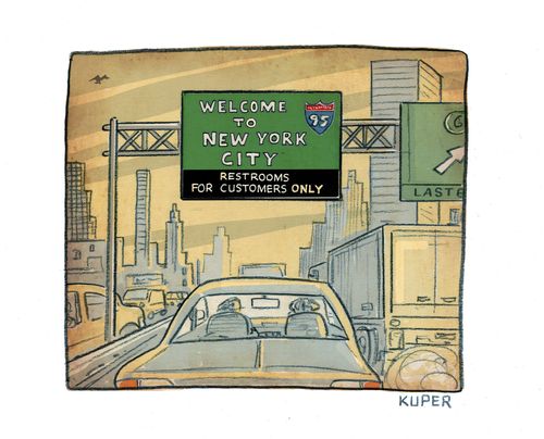 Welcome to New York City: Restrooms for customers only.