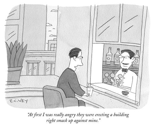 "At first I was really angry they were erecting a building right smack up against mine."