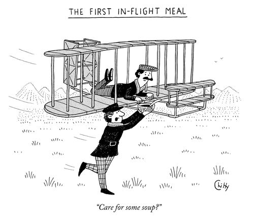 The first in-flight meal:  "Care for some soup?"