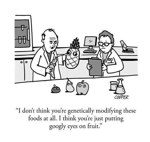 "I don't think you're genetically modifying these foods at all. I think you're just putting googly eyes on fruit."